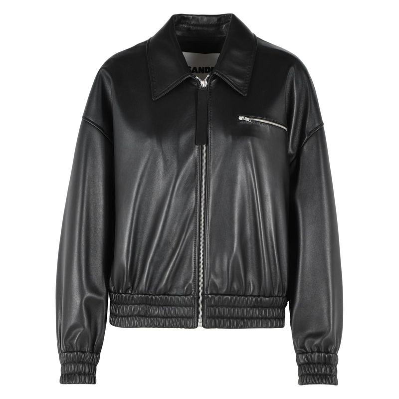 Jil Sander Black Leather Bomber Jacket Women
